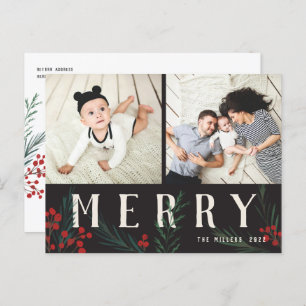 Typographic Botanicals 2 Photo Merry Holiday Postcard