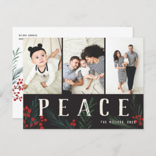 Typographic Botanicals 3 Photo Peace Holiday Postcard
