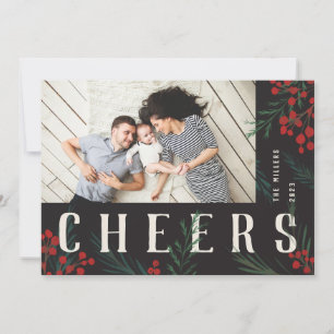 Typographic Botanicals Photo Cheers Holiday Card