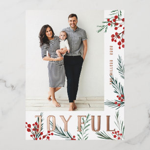 Typographic Botanicals Photo Joyful Foil Holiday Postcard