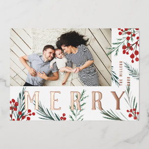 Typographic Botanicals Photo Merry Foil Holiday Card