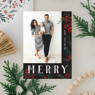 Typographic Botanicals Photo Merry Holiday Card