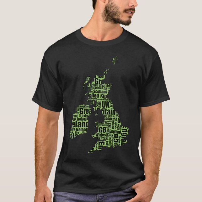 Typographic British Isles - Green and Black. T-Shirt (Front)