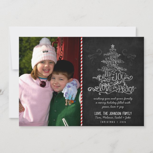Typographic Christmas Tree Chalkboard Photo Card (Front)