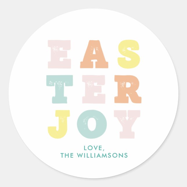 Typographic Easter Joy Modern Pastels Classic Round Sticker (Front)