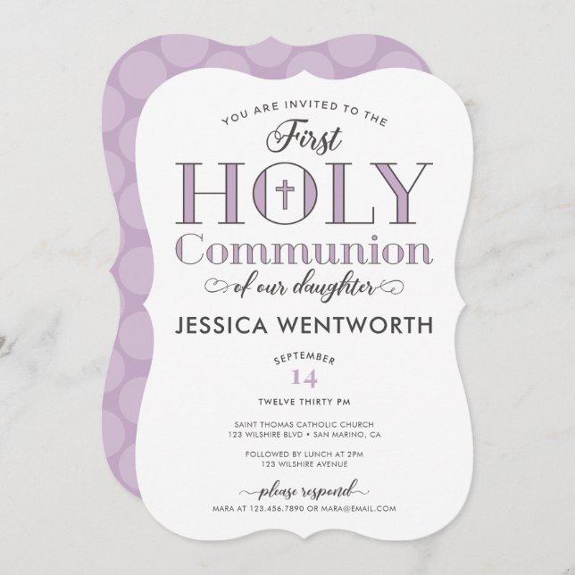 Typographic First Holy Communion Daughter Invitation (Front/Back)
