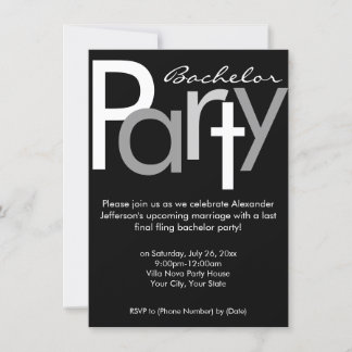 Typographic Grey Black Bachelor Party Invitation