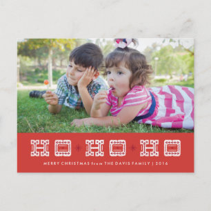 Typographic Ho Ho Ho Holiday Postcard - Berry