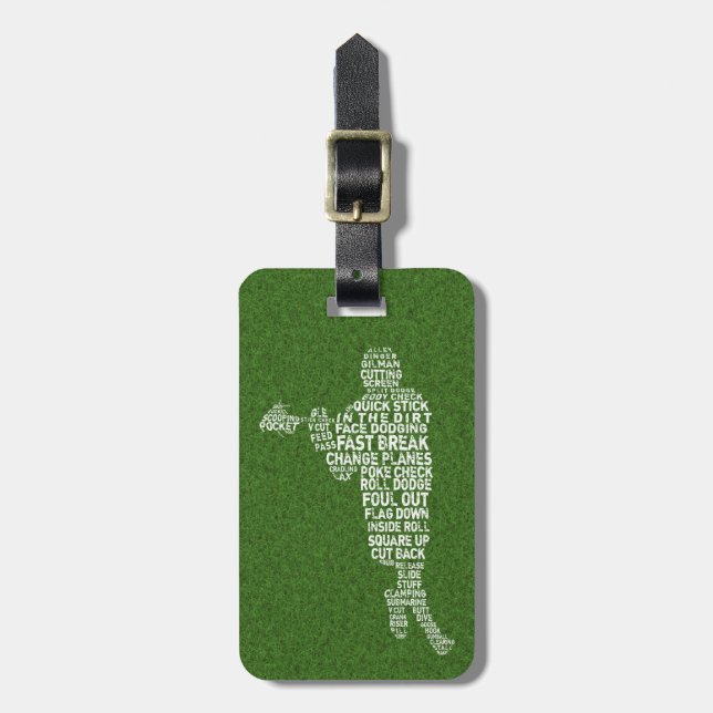 Typographic Lacrosse Player Custom Luggage Tag (Front Vertical)