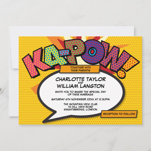 Typographic Modern Comic Book Pop Art Wedding Invitation (Front)