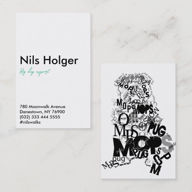 Typographic, modern, Type only Pug Business Card (Front/Back)