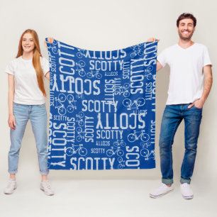Typographic Personalised Names and Bikes Blue Fleece Blanket