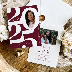 Typographic Photo Burgundy Graduation Party Invitation