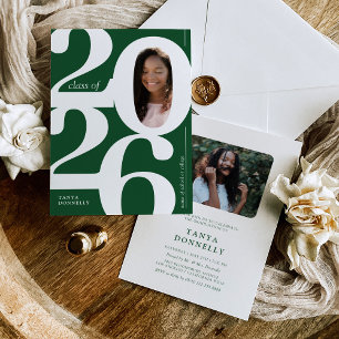 Typographic Photo Green Graduation Party Invitation