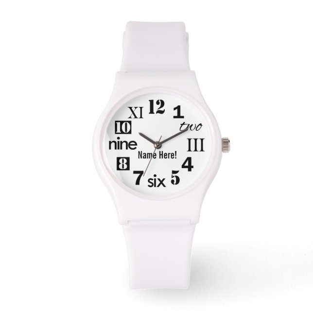 Typographic Playful Numbers Monogrammed Watch (Front)