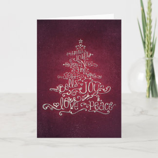 Typographic Red & Silver Christmas Tree Card