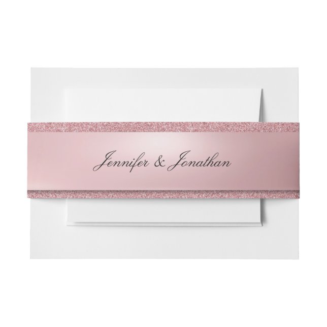 Typographic Script Text Modern Classy Rose Gold Invitation Belly Band (Front Example)
