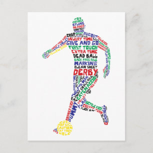 Typographic Soccer Player Postcard