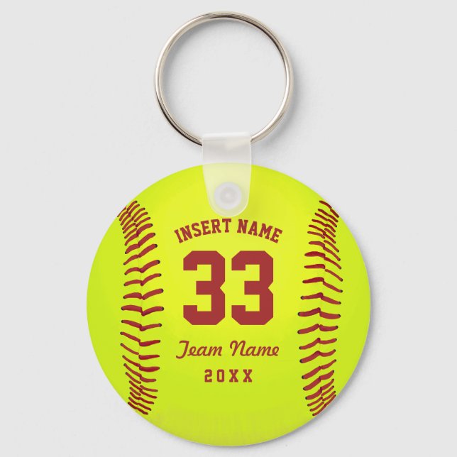 Typographic Softball Team Red Key Ring (Front)