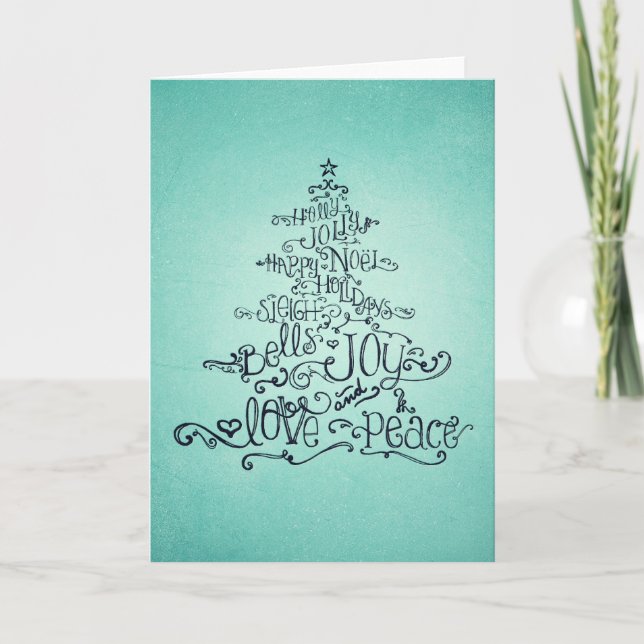 Typographic Teal Christmas Tree Card (Front)