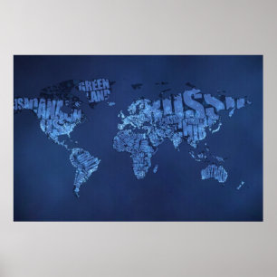 Typographic World Map (Night) Poster