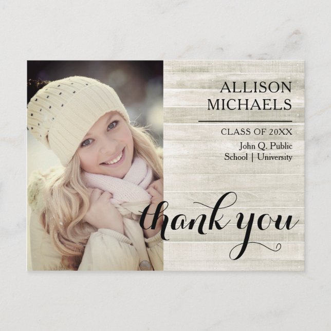 Typography 2024 Wood Look Graduation Thank You Postcard (Front)