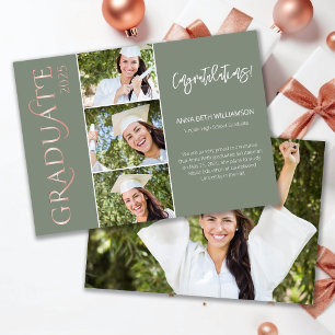 Typography 4 Photo Sage and Rose Gold Graduation Announcement