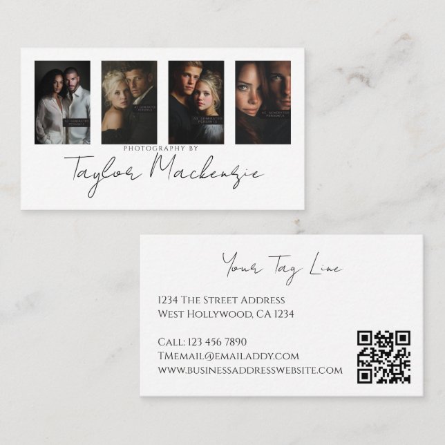Typography 4 Photo Template Personalised QR Code Business Card (Front/Back)