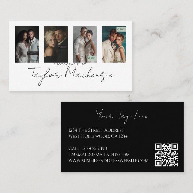 Typography 4 Photo Template Personalised QR Code Business Card (Front/Back)