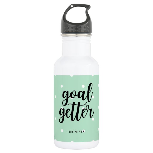 Typography and Dots | Mint Green Goal Getter 532 Ml Water Bottle (Front)
