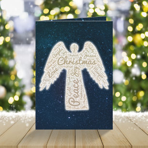 Typography angel gold Christian Christmas Holiday Card