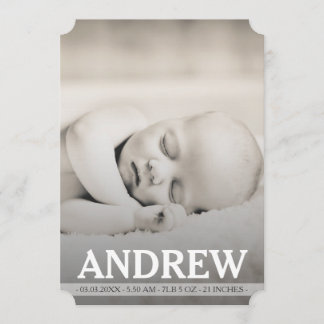 Typography Baby Boy Birth Announcement Photo Card