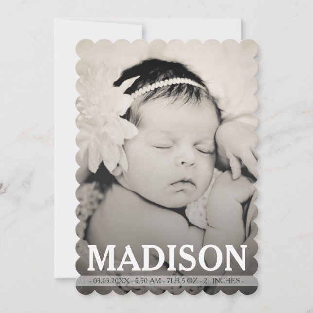 Typography Baby Girl Birth Announcement Photo Card (Front)