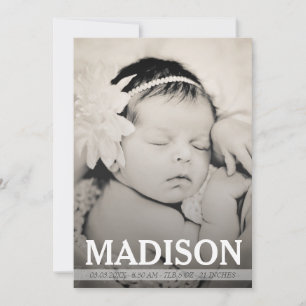Typography Baby Girl Birth Announcement Photo Card