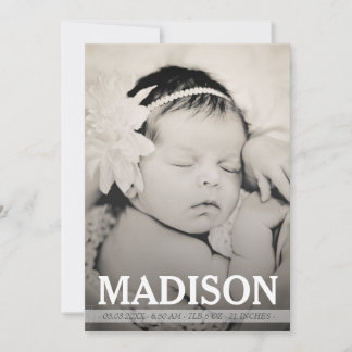 Typography Baby Girl Birth Announcement Photo Card