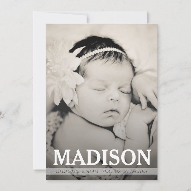 Typography Baby Girl Birth Announcement Photo Card (Front)