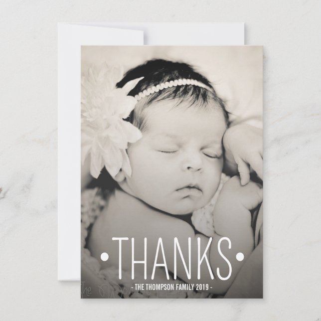 Typography Baby Thank You Photo Flat Card (Front)