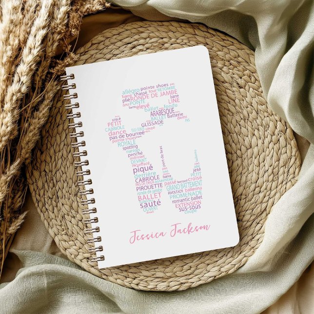 Typography Ballet Shoe Pink and Aqua with Name Notebook (Creator Uploaded)