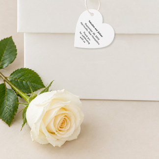 Typography-Based Black and White Heart Wedding Favour Tags