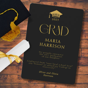 Typography Black and Gold No Photo Announcement