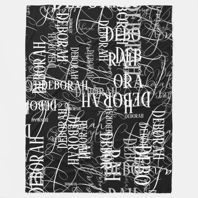 Typography Black White Names Pattern Fleece Blanket (Front)