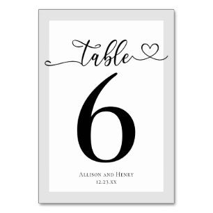 Typography Black White Wedding Reception Table Number