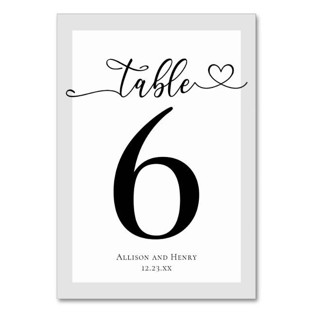Typography Black White Wedding Reception Table Number (Front)