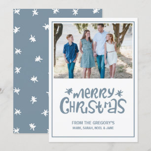 Typography Blue and White Photo Christmas Card