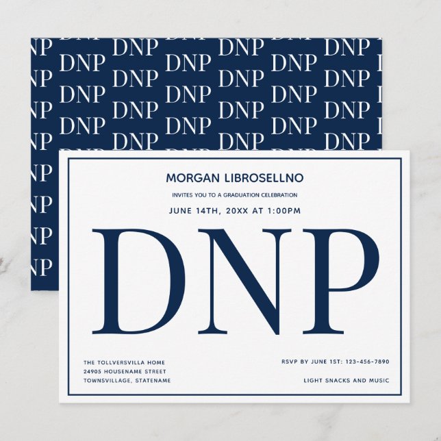 Typography Blue White DNP Graduation Party Invitation (Front/Back)