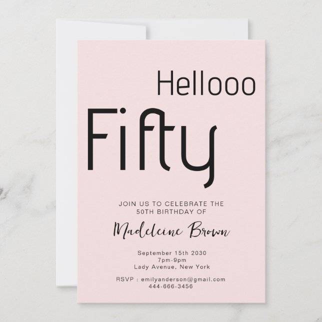 Typography Blush Pink Modern 50th Birthday Invitation (Front)