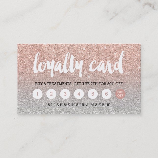Typography blush rose gold silver loyalty card (Front)
