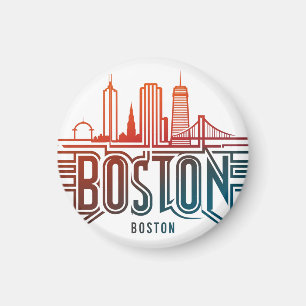 Typography Boston City Skyline Magnet