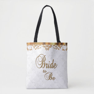 Typography Bride to Be in White and Gold Tote Bag