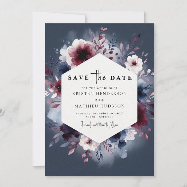 Typography Burgundy Wedding Save The Date (Front)